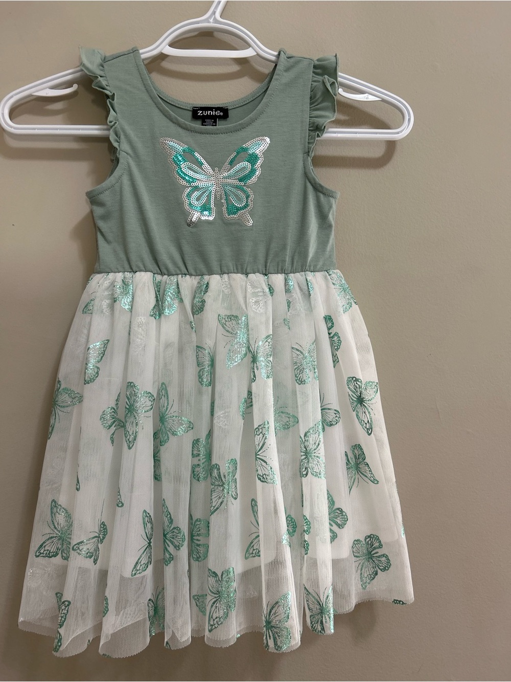 Zunie Sage Green Butterfly Tutu Dress for Girls.-4T